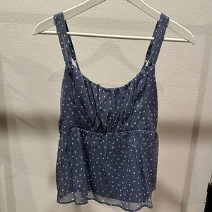 Abercrombie and Fitch blue babydoll top with white polka dots